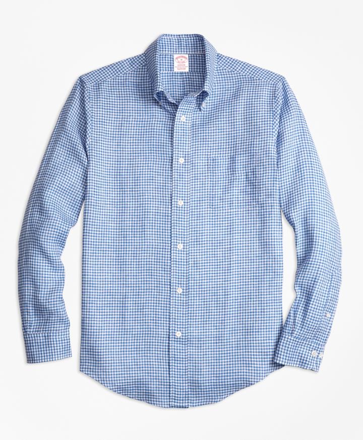 Brooks Brothers Men's Madison Fit Gingham Irish Linen Sport Shirt