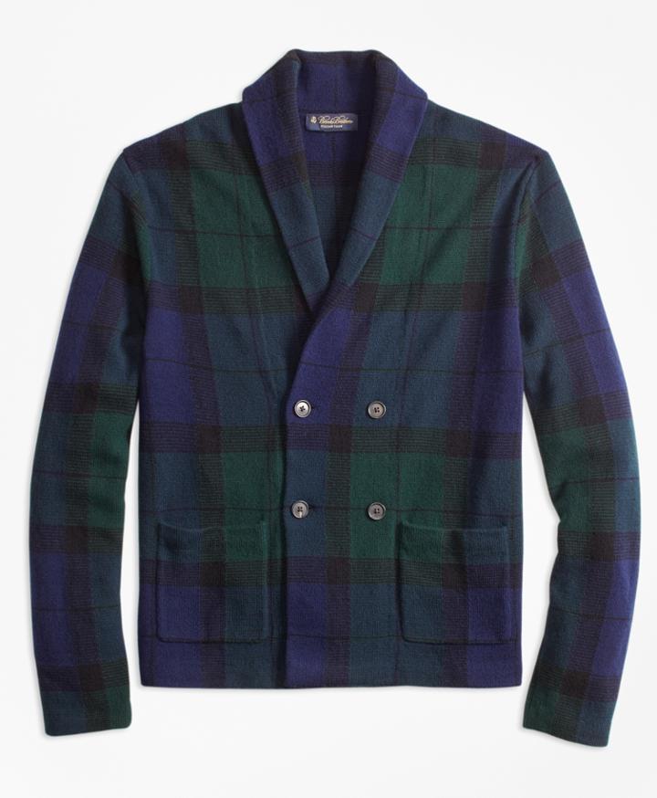 Brooks Brothers Men's Wool And Cashmere Black Watch Cardigan