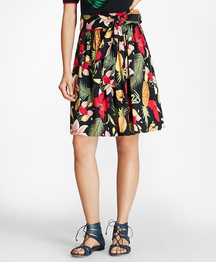 Brooks Brothers Tropical-print Stretch Cotton Poplin Skirt