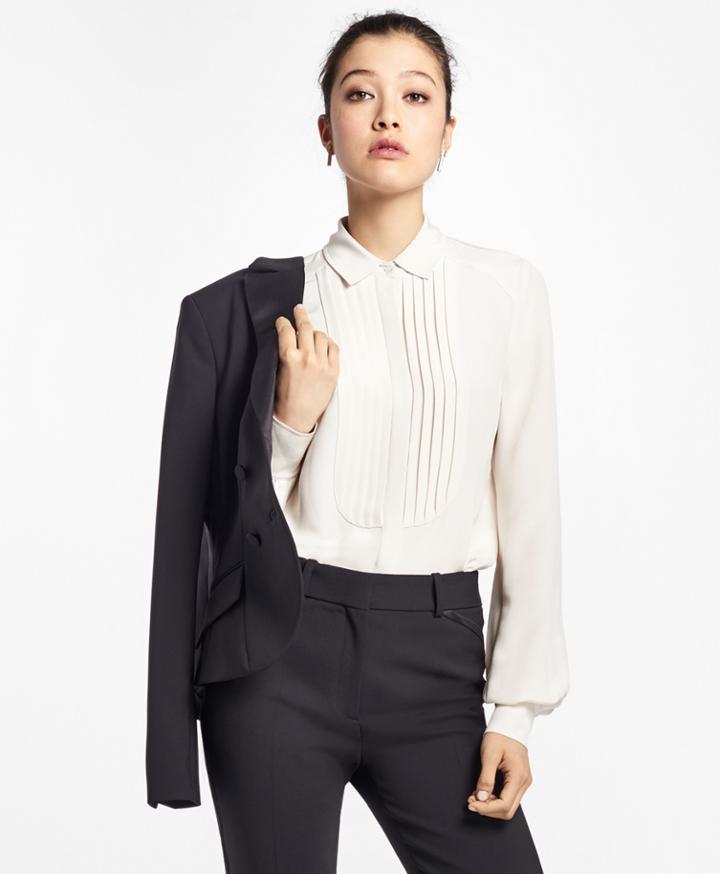Brooks Brothers Women's Silk Crepe Tuxedo Blouse