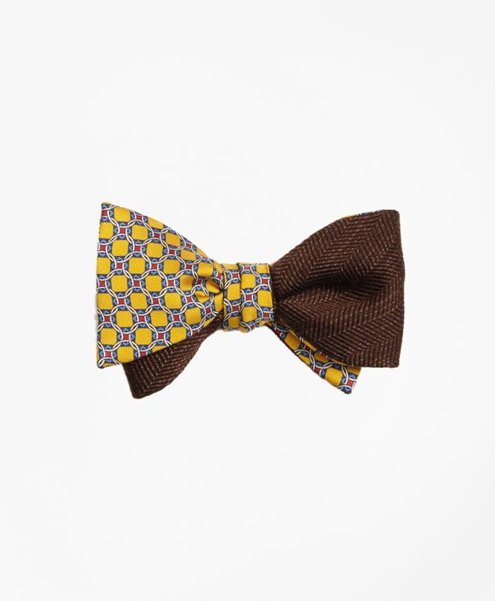 Brooks Brothers Men's Diamond Link Print With Melange Herringbone Reversible Bow Tie