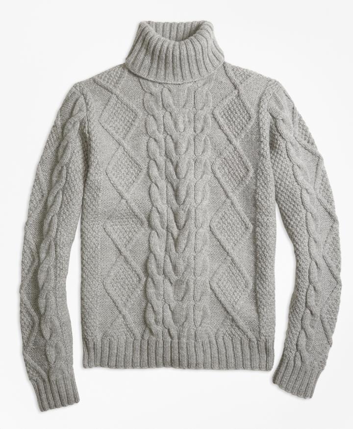 Brooks Brothers Men's Handknit Aran Diamond Cable Turtleneck