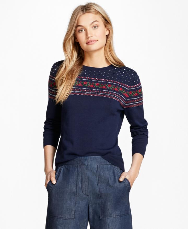 Brooks Brothers Women's Floral-patterned Cotton Sweater