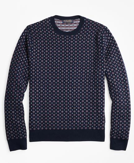 Brooks Brothers Merino Wool Foulard Jacquard Crewneck Sweater
