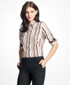 Brooks Brothers Women's Petite Fitted Multi-stripe Cotton Dobby Dress Shirt