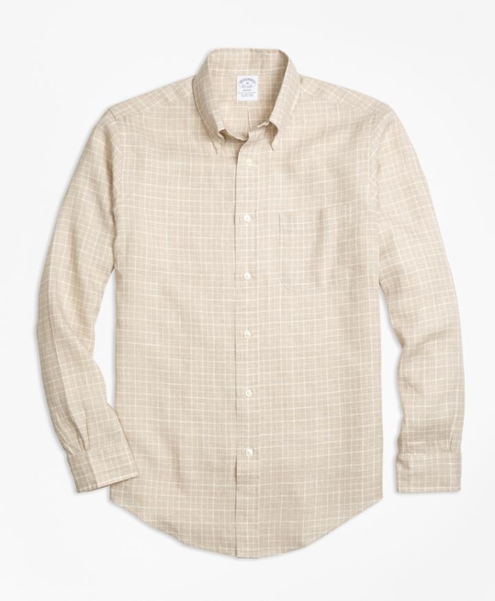 Brooks Brothers Men's Regent Fit Check Irish Linen Sport Shirt