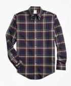 Brooks Brothers Non-iron Regent Fit Navy And Gold Plaid Sport Shirt