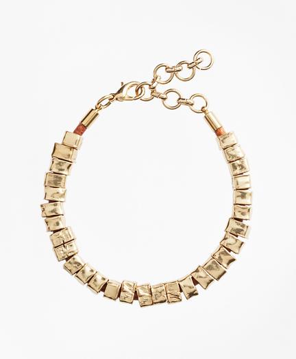 Brooks Brothers Leather And Hammered Gold Bracelet