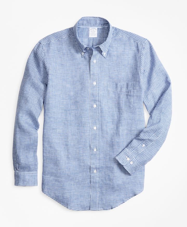 Brooks Brothers Men's Regent Fit Small Gingham Irish Linen Sport Shirt