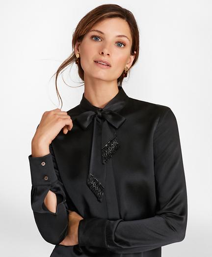 Brooks Brothers Beaded Bow-neck Silk-satin Blouse