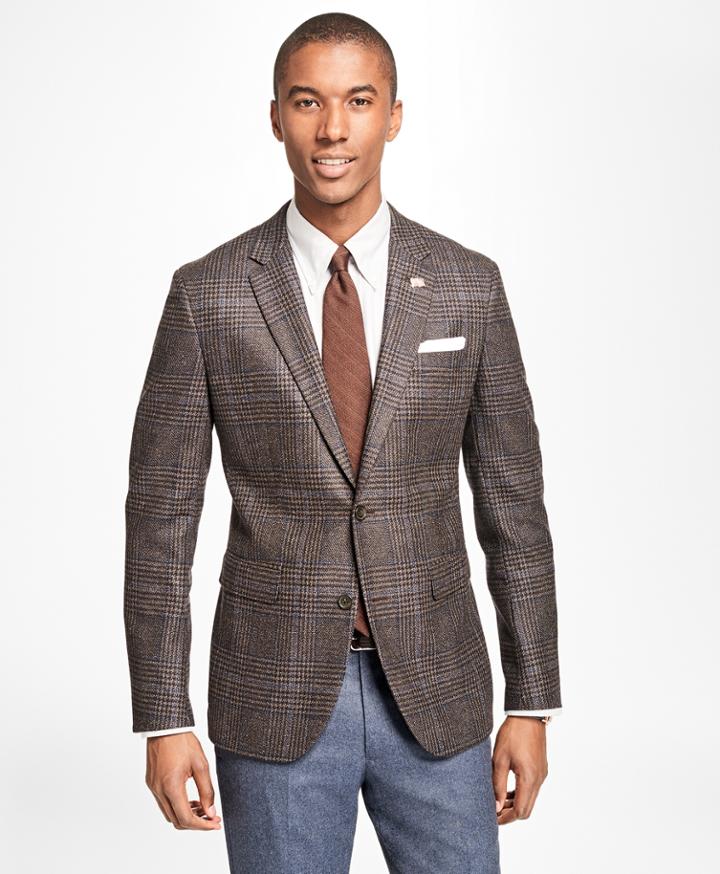 Brooks Brothers Men's Milano Fit Saxxon Wool Plaid With Windowpane Sport Coat