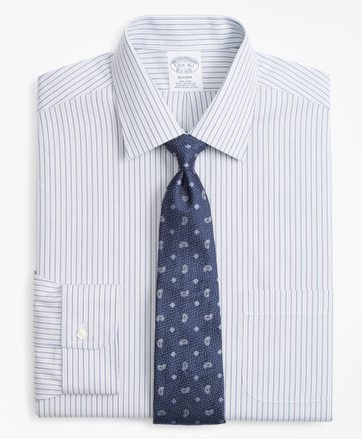 Brooks Brothers Men's Slim Fitted Dress Shirt, Non-iron Alternating Double-stripe