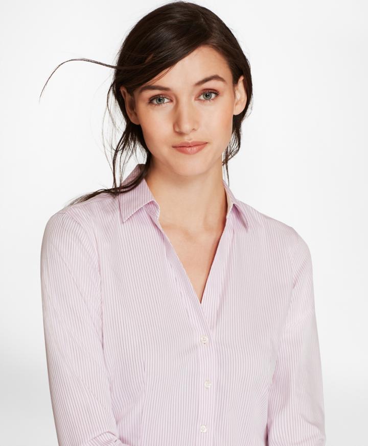 Brooks Brothers Women's Petite Non-iron Striped Cotton Dobby Fitted Shirt