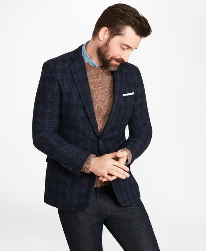 Brooks Brothers Men's Regent Fit Navy Plaid Sport Coat