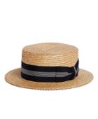Brooks Brothers Men's The Great Gatsby Collection Straw Boater Hat With Navy And White Striped Ribbon