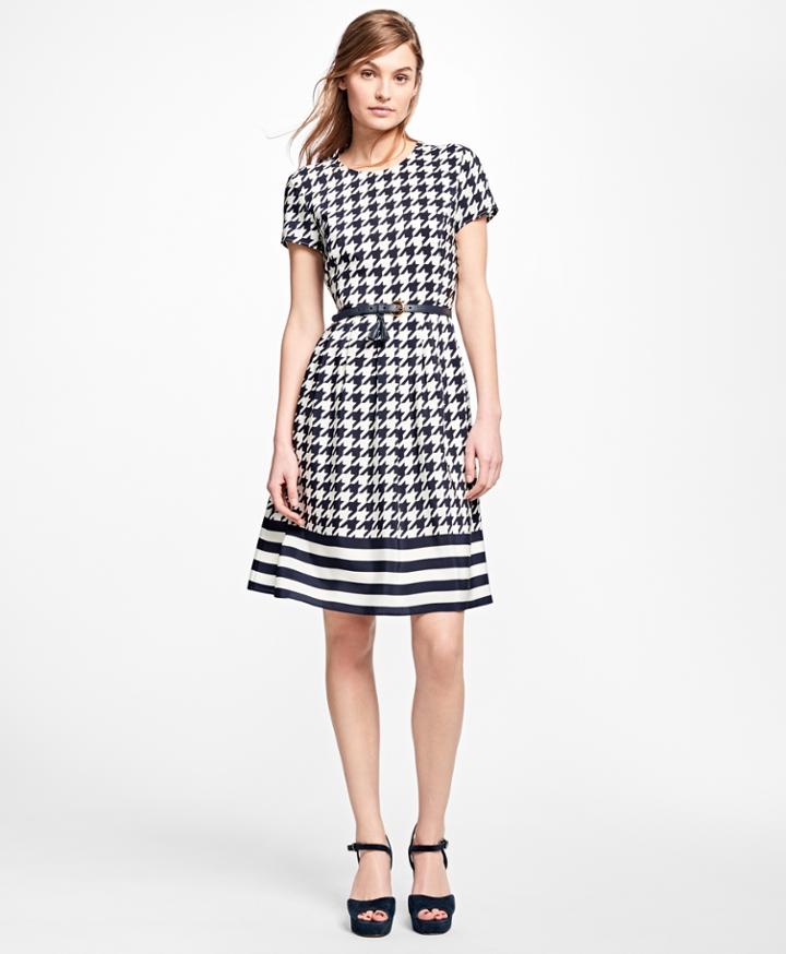 Brooks Brothers Women's Silk Houndstooth And Stripe Dress