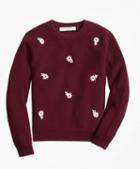 Brooks Brothers Cotton Floral Embroidered Crewneck Sweater