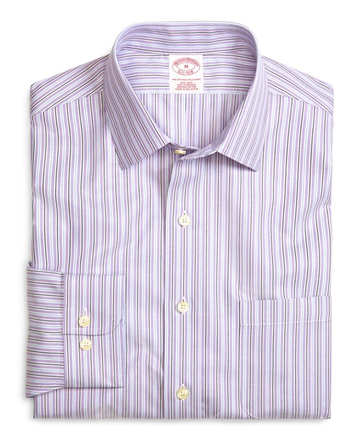 Brooks Brothers Men's Supima Cotton Non-iron Regular Fit Lavender Stripe Twill Sport Shirt
