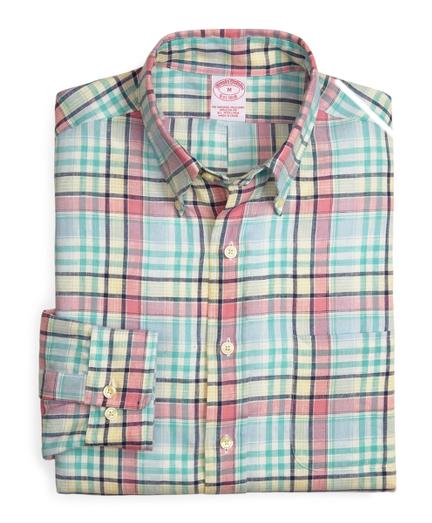 Brooks Brothers Regular Fit Linen Windowpane Check Sport Shirt