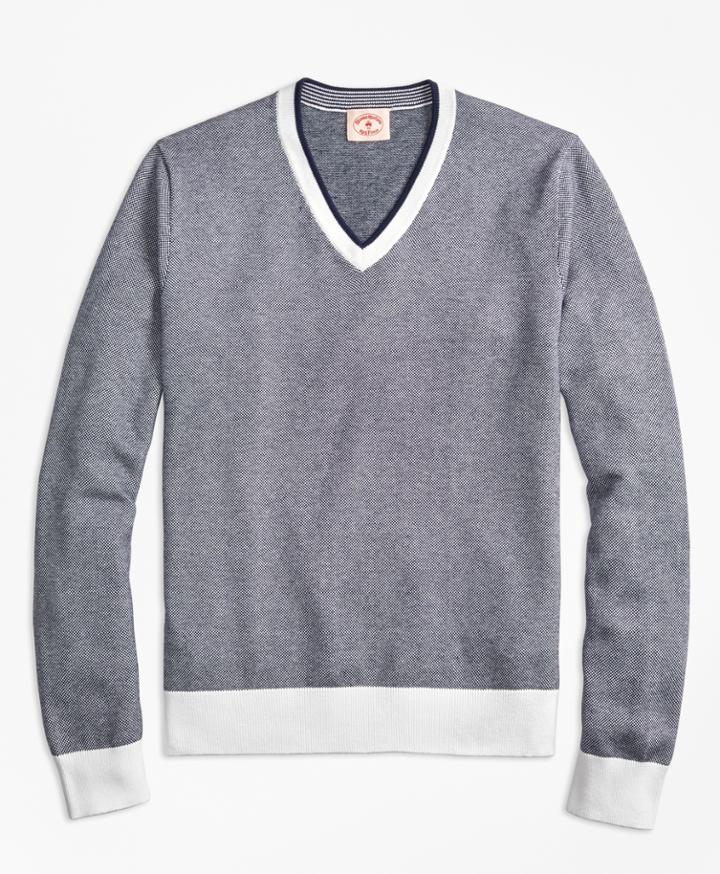 Brooks Brothers Men's Bird's-eye Cotton V-neck Sweater