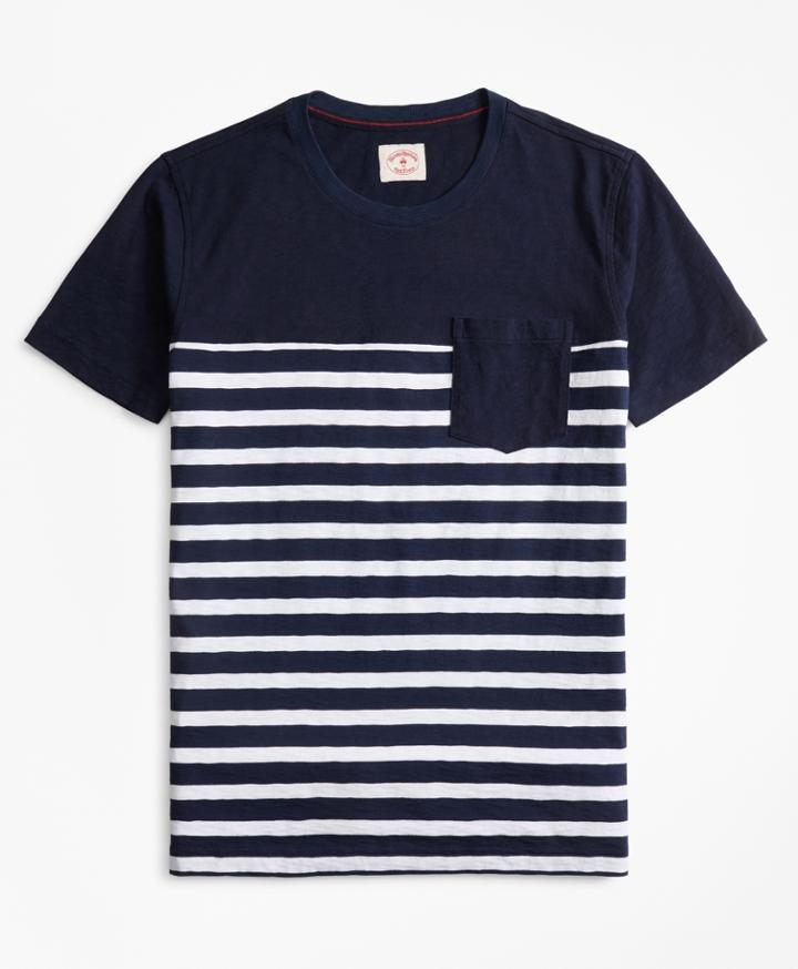 Brooks Brothers Men's Striped Slub Cotton Jersey Pocket T-shirt