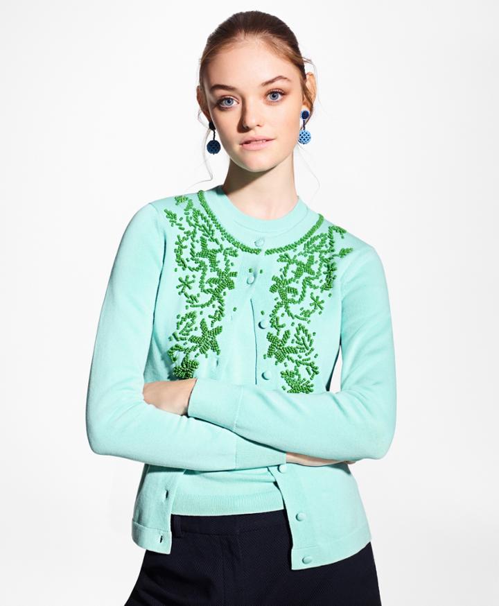 Brooks Brothers Women's Floral-beaded Cotton Cardigan