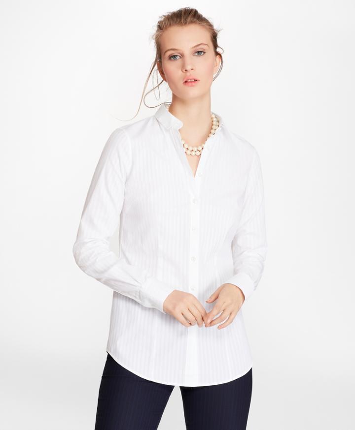 Brooks Brothers Women's Tailored-fit Diamond-stripe Dobby Cotton Shirt