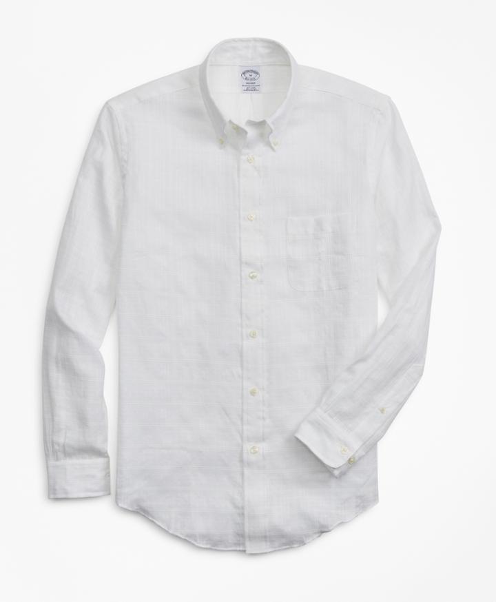 Brooks Brothers Men's Regent Fit Textured Windowpane Irish Linen Sport Shirt