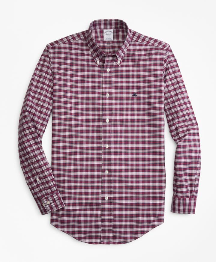 Brooks Brothers Men's Non-iron Regent Fit Heathered Check Oxford Sport Shirt