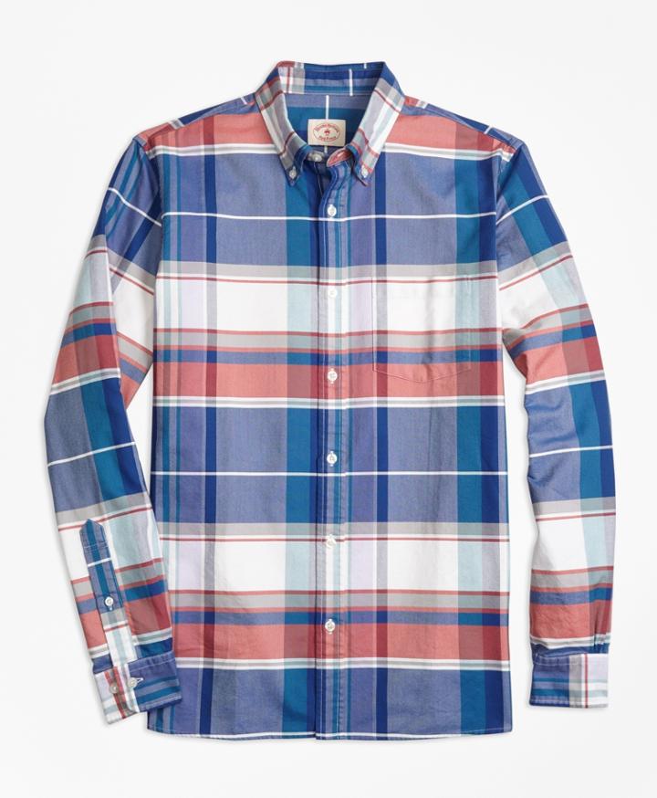 Brooks Brothers Men's Madras Supima Cotton Oxford Sport Shirt