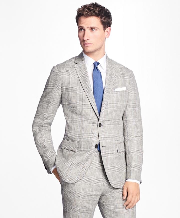 Brooks Brothers Men's Plaid-houndstooth Linen Sport Coat
