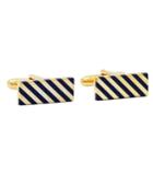 Brooks Brothers Men's Navy And Gold Diagonal Stripe Rectangular Cuff Links