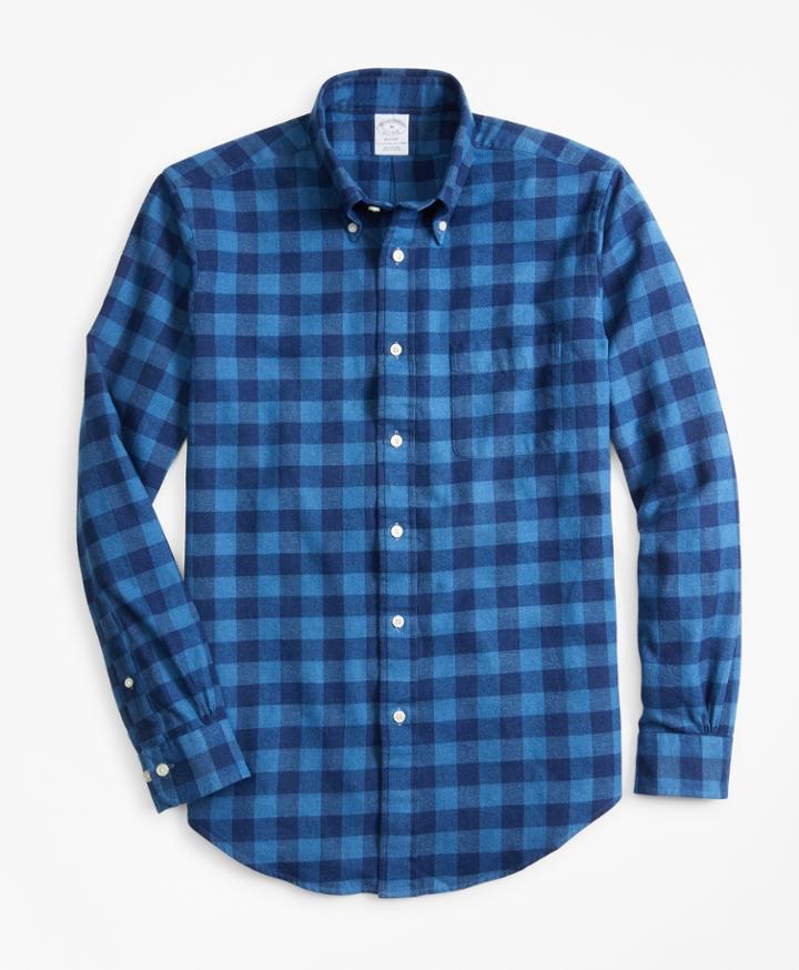 Brooks Brothers Men's Regent Fit Gingham Indigo Flannel Sport Shirt