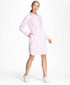 Brooks Brothers Floral-embroidered Striped Cotton Poplin Shirt Dress