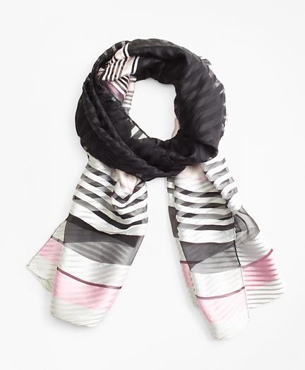 Brooks Brothers Pleated Sheer Stripe Silk Oblong Scarf