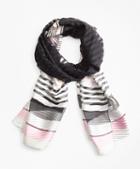 Brooks Brothers Pleated Sheer Stripe Silk Oblong Scarf