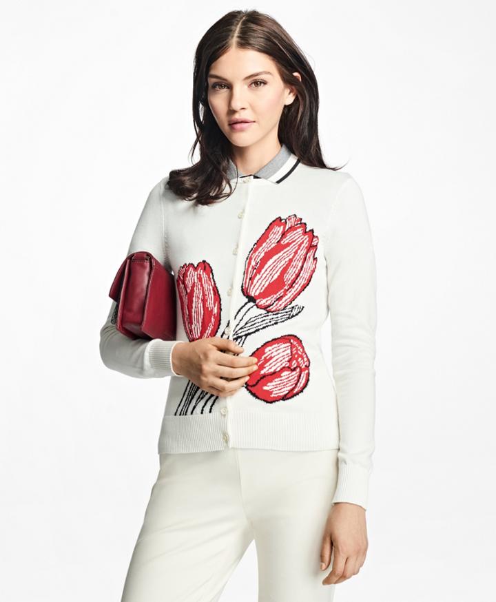 Brooks Brothers Women's Supima Cotton Tulip Intarsia Jacquard Cardigan