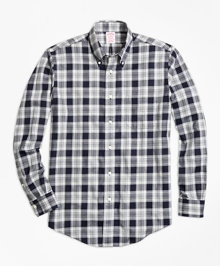 Brooks Brothers Non-iron Madison Fit Navy Heathered Plaid Sport Shirt