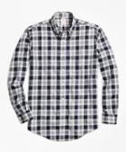 Brooks Brothers Non-iron Madison Fit Navy Heathered Plaid Sport Shirt