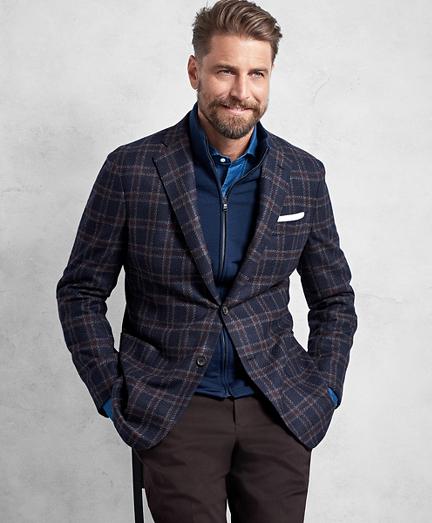 Brooks Brothers Golden Fleece Navy And Red Overplaid Sport Coat