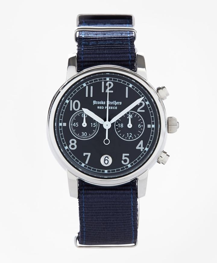 Brooks Brothers Men's Round Navy Automatic Chronograph Watch With Nylon Straps