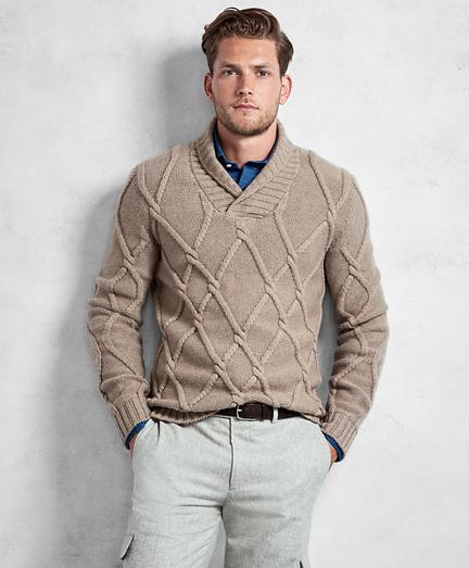 Brooks Brothers Golden Fleece 3-d Knit Cashmere Blend Cable Shawl Collar Sweater