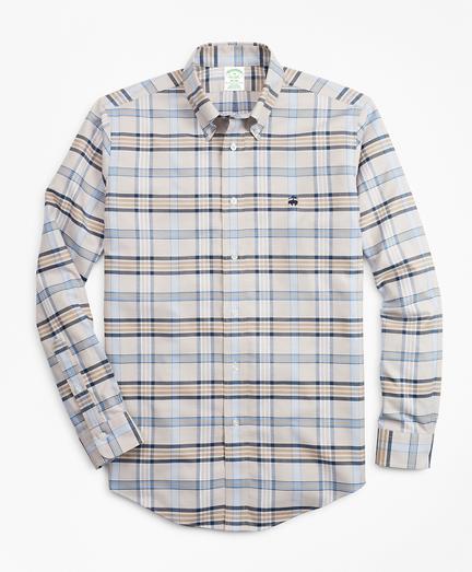 Brooks Brothers Non-iron Milano Fit Tan Plaid Sport Shirt
