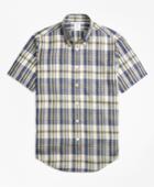 Brooks Brothers Men's Regent Fit Large Plaid Irish Linen Short-sleeve Sport Shirt