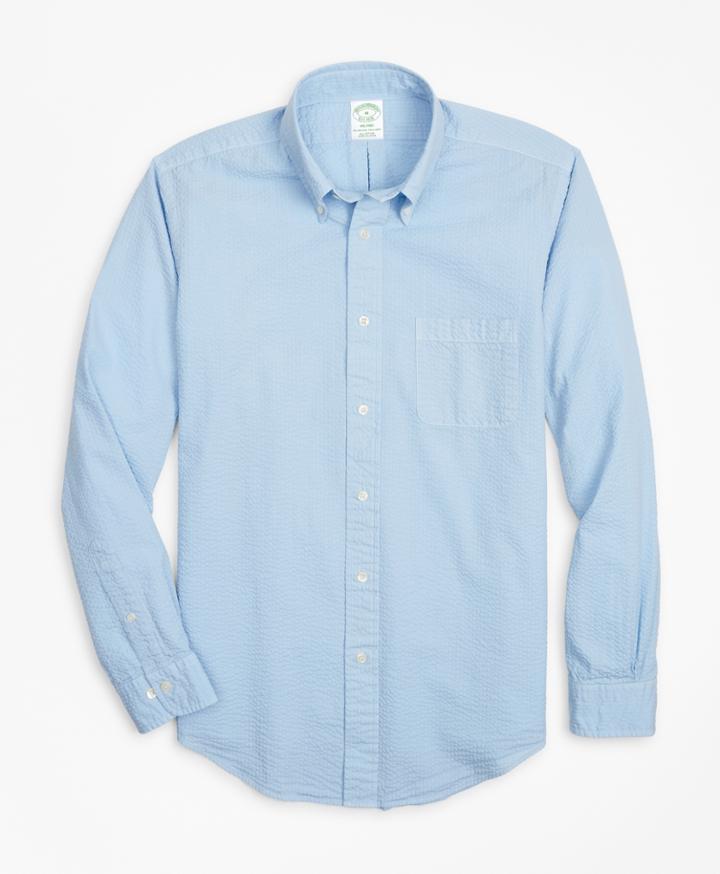 Brooks Brothers Men's Milano Fit Garment-dyed Seersucker Sport Shirt