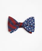 Brooks Brothers Men's Ground Stripe With Crab And Flag Motif Print Reversible Bow Tie