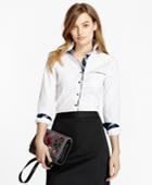 Brooks Brothers Women's Bb#1-trimmed Nine-to-nine Stretch-cotton Poplin Shirt