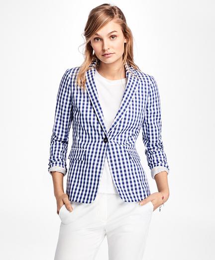 Brooks Brothers Gingham Stretch-cotton One-button Blazer