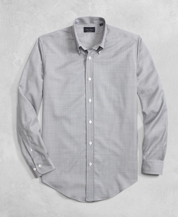 Brooks Brothers Men's Golden Fleece Brookstech Lightweight Wool Mini Navy Check Sport Shirt
