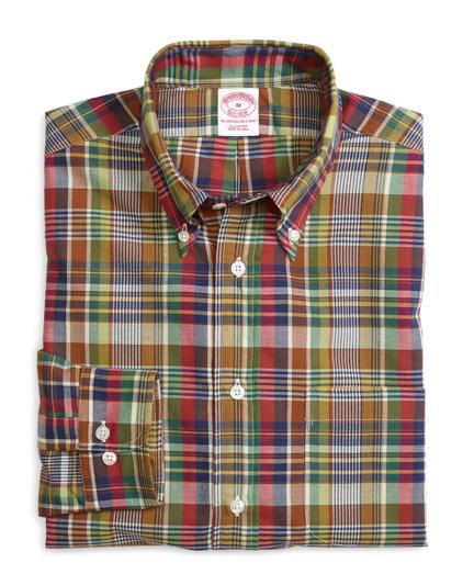 Brooks Brothers Regular Fit Green And Brown Madras Sport Shirt